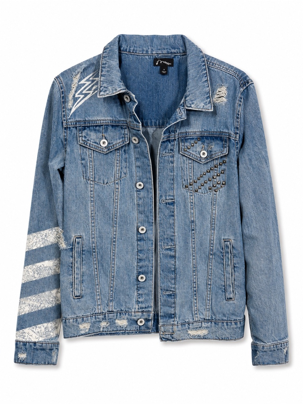 Girls' Light Blue Denim Jacket with Stud & Stripe Details